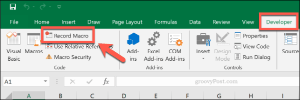 الزر "تسجيل ماكرو" في Microsoft Excel