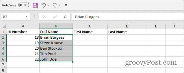 حدد الأسماء من قائمة Excel