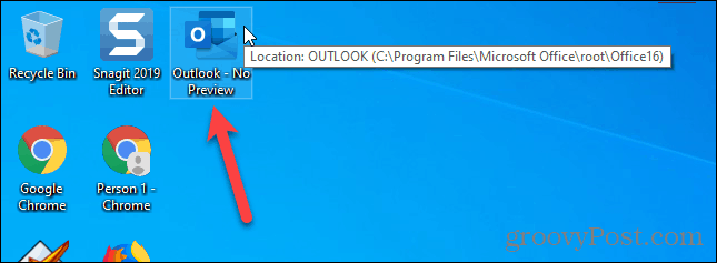 اختصار لبدء تشغيل Outlook مع إيقاف تشغيل جزء القراءة