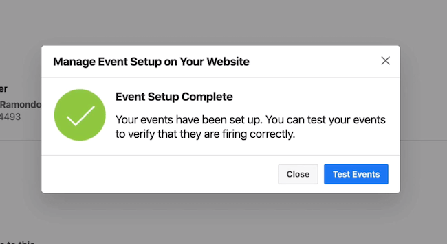 زر اختبار الأحداث في Facebook Events Manager