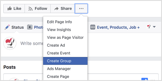 الفيسبوك إنشاء مجموعة مع الصفحة