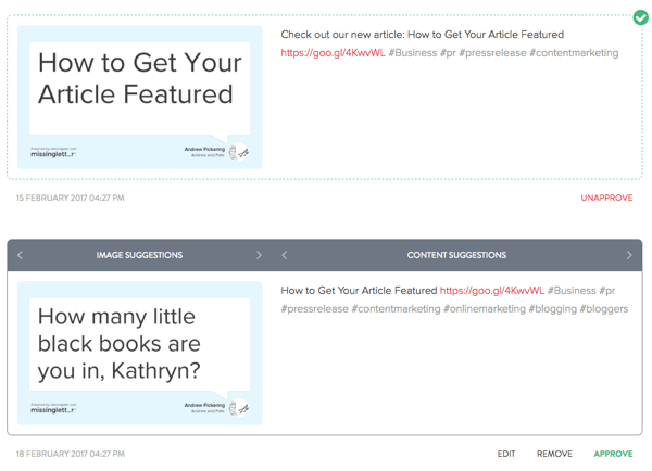 بعد قيام MissingLettr بإنشاء تغريدات حول منشور مدونتك ، يمكنك تعديل جميع التغريدات حسب رغبتك.