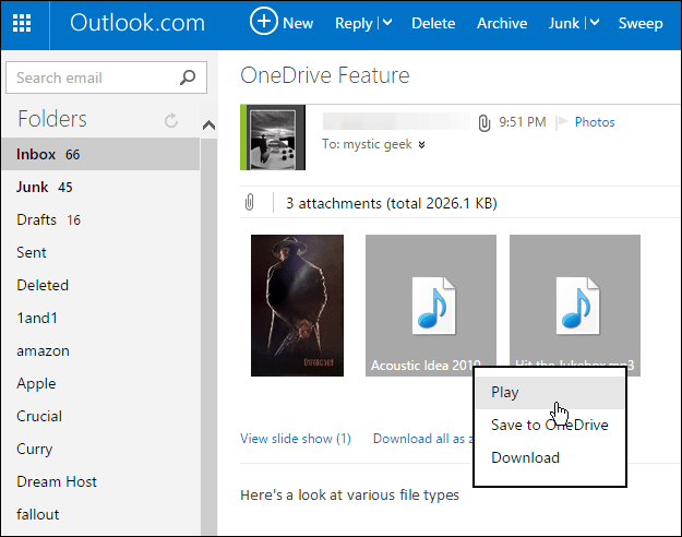 حفظ مرفقات Outlook.com في OneDrive بنقرة واحدة