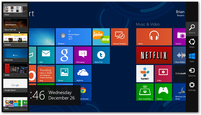 تعطيل Windows 8 Hot Corners من عرض Charms Bar and Switcher