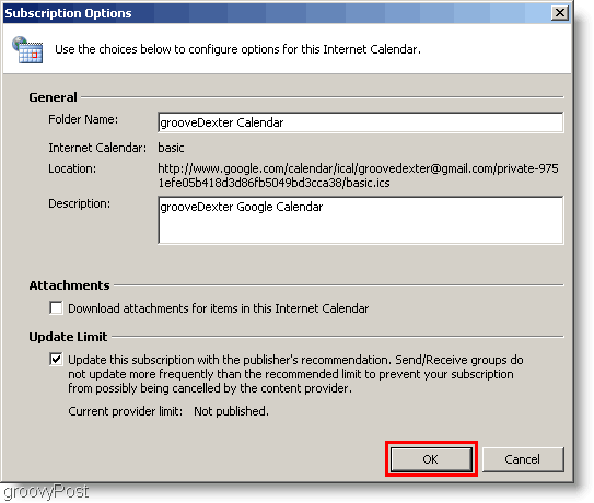 لقطة شاشة لتقويم Outlook 2007 - إضافة إعدادات التقويم الثانية