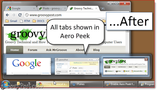 تمكين Aero Peek في جميع علامات تبويب Google Chrome