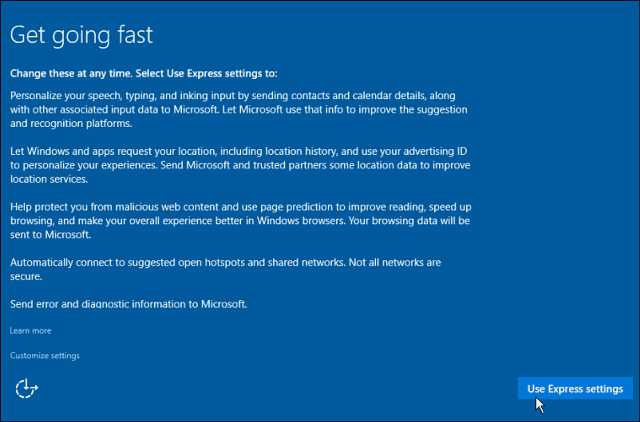 إعدادات Epress في Windows 10