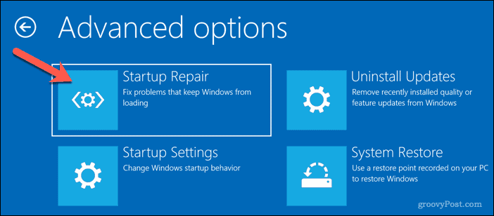 تشغيل الإصلاح التلقائي على نظام التشغيل Windows 10