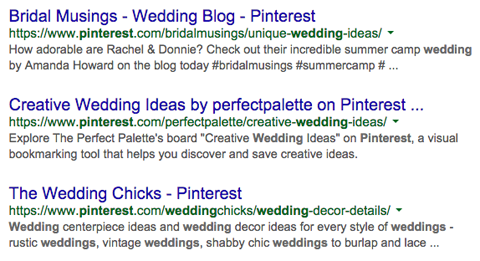 ملفات تعريف Pinterest في نتائج بحث Google