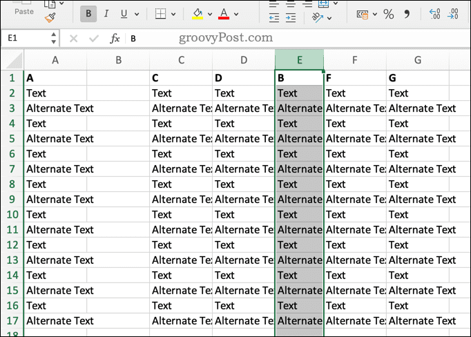 الكتابة فوق عمود Excel