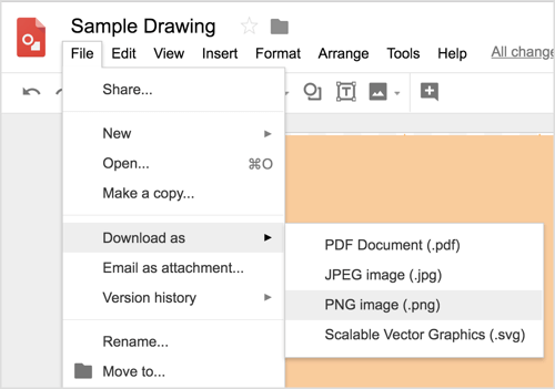 اختر ملف> تنزيل باسم> صورة PNG (.png) لتنزيل تصميم رسومات Google الخاص بك.