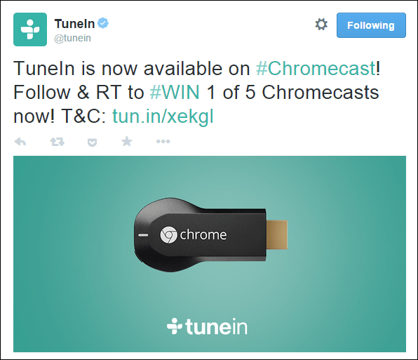 عرض TuneIn Twitter Chromecast الترويجي