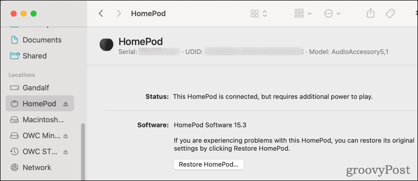 استعادة HomePod من macOS