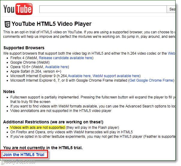 الاشتراك في YouTube HTML5