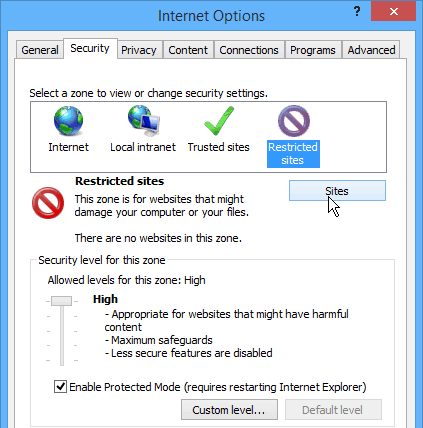 مواقع Internet Explorer المقيدة