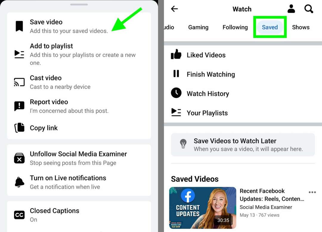 كيفية حفظ المحتوى العضوي facebook-video-posts-swipe-file-example