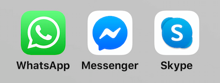 أيقونات WhatsApp و Facebook Messenger و Skype