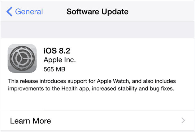 Apple iOS 8.2 لأجهزة iPhone و iPad - تحديث البرنامج