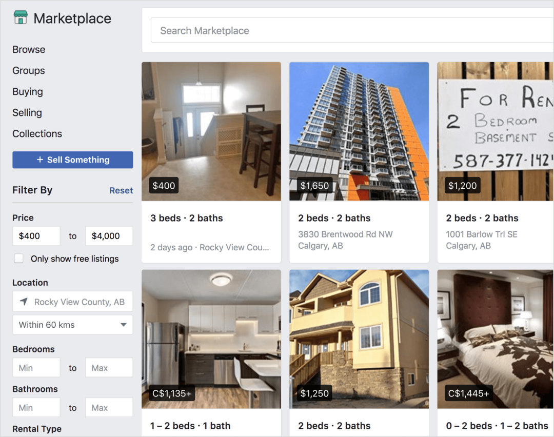 يقدم Facebook Marketplace عقارات للإيجار للبيع.