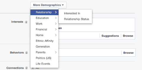 الخيارات الديموغرافية لعلاقة الفيسبوك