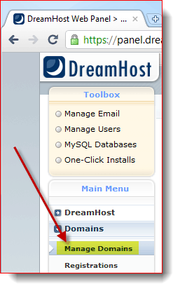 إدارة المجال الخاص بك في DreamHost