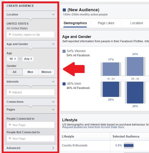 انتقل إلى قسم إنشاء جمهور في Facebook Audience Insights.