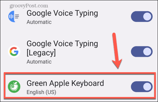 android تبديل لوحة مفاتيح التفاح الأخضر على