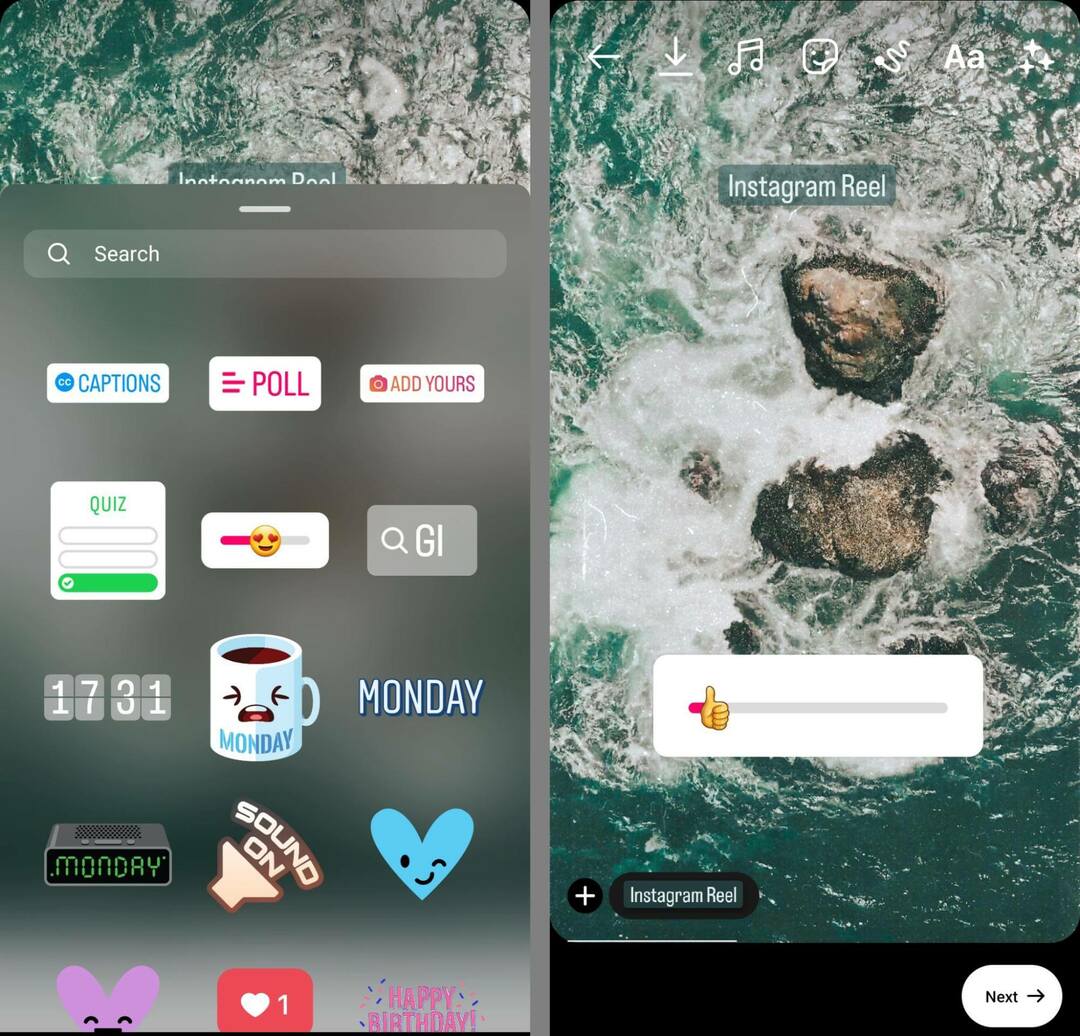 how-to-create-a-short-form-video-workflow-publish-9-16-Asp-ratio-post-to-instagram-sticker-tray-example-6