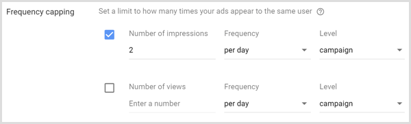 إعدادات تحديد عدد مرات الظهور لحملة Google AdWords.
