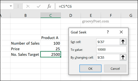 أداة Excel Goal Seek