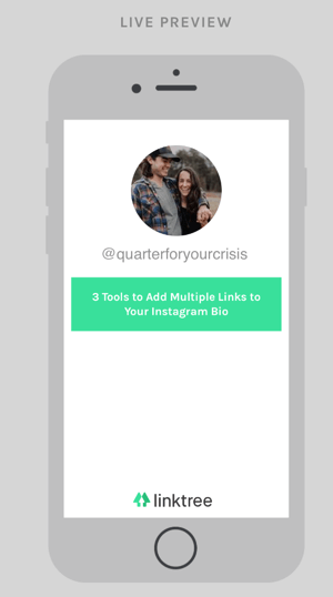 تعرض لوحة معلومات Linktree معاينة لصفحة الروابط التي يراها الأشخاص بعد النقر فوق عنوان URL في سيرتك الذاتية على Instagram.