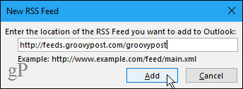 مربع حوار موجز RSS جديد في Outlook