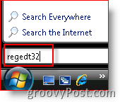 Windows Vista قم بتشغيل regedt32 من شريط البحث
