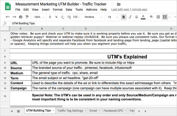 في علامة التبويب الأولى ، نصائح بناء UTM ، ستجد ملخصًا لمعلومات UTM التي تمت مناقشتها مسبقًا.