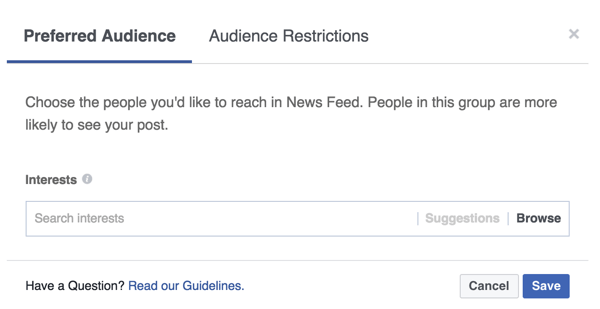 أضف علامات الاهتمام التي تعكس الأشخاص الذين ترغب في الوصول إليهم من خلال منشورك على Facebook.