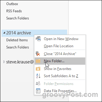 Outlook 2016 - إنشاء مجلد جديد في ملف PST