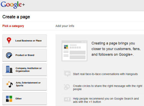 صفحات Google+ - إنشاء صفحة
