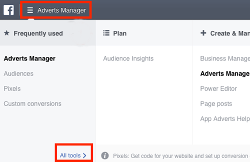 انتقل إلى لوحة معلومات Pixels في Facebook Ads Manager.
