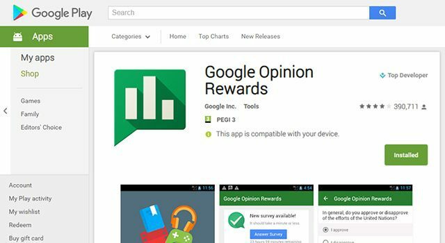 احصل على رصيد مجاني في Google Play مع Google Opinion Rewards