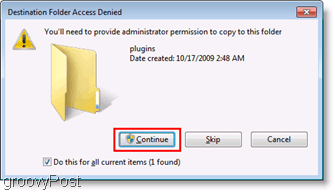 لقطة الشاشة: Access Denied File Copy Menu