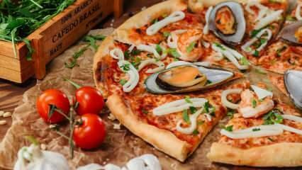 كيف تصنع بيتزا المأكولات البحرية؟ وصفة بيتزا البحر الأبيض المتوسط ​​بالمأكولات البحرية في المنزل! بيتزا دي ماري