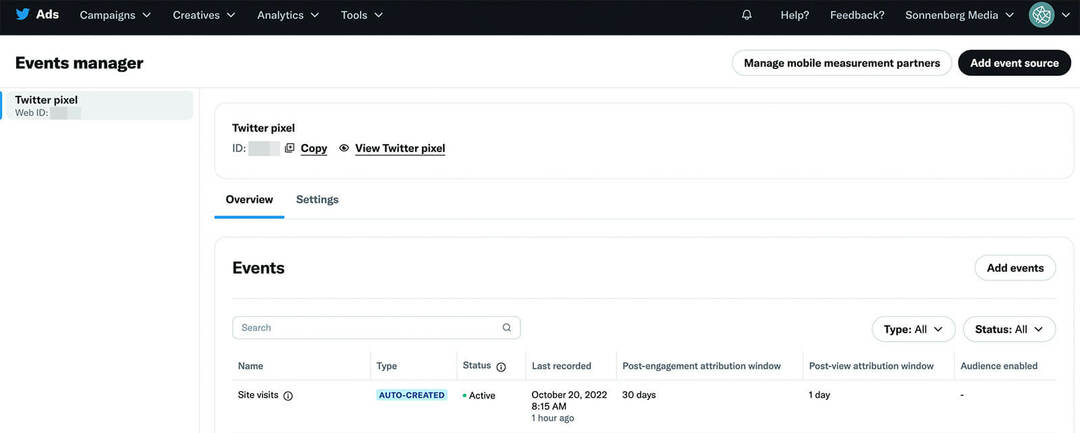 how-to-ver-your-twitter-pixel-events-manager-Overview-tab-automatic-create-two-default-events-site-Visitor-and-الهبوط-page-views-example-6