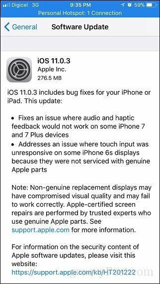 Apple iOS 11.0.3 - Apple تطلق تحديثًا ثانويًا آخر لـ iPhone و iPad