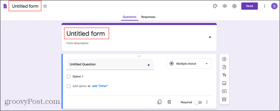 Google Forms عنوان واسم النموذج الخاص بك
