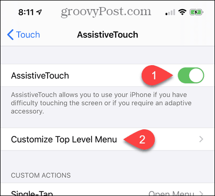 قم بتشغيل AssistiveTouch في إعدادات iPhone