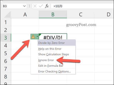 تجاهل الأخطاء في Excel
