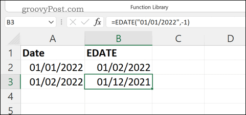 مثال على صيغة EDATE في Excel