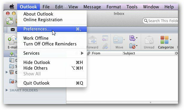 تفضيلات Outlook Mac