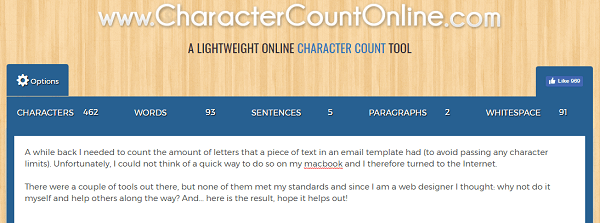 استخدم CharacterCountOnline.com لحساب الأحرف والكلمات والفقرات والمزيد.