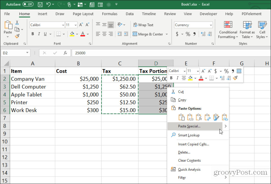 لصق خاص في Excel